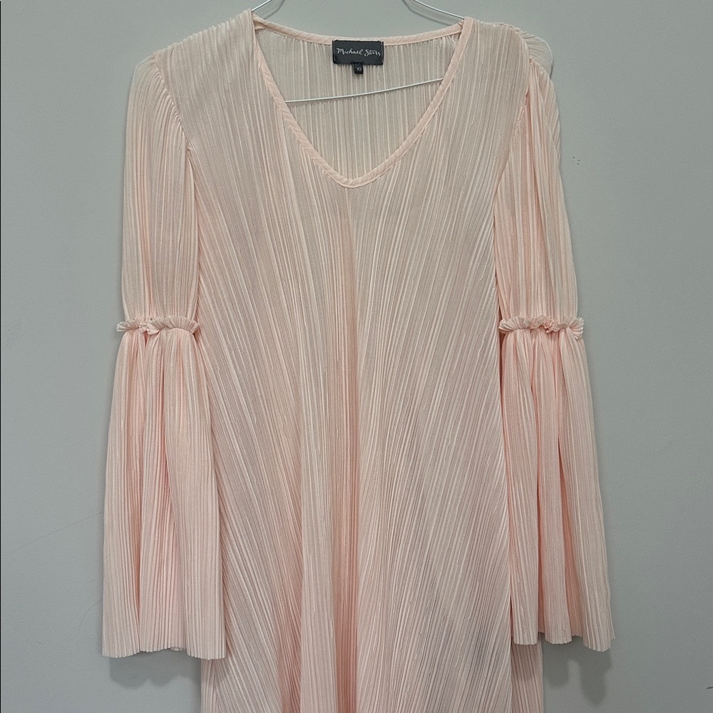 Michael Stars Bell Sleeve Shift Dress Pleated Accordion in Blush Size xs